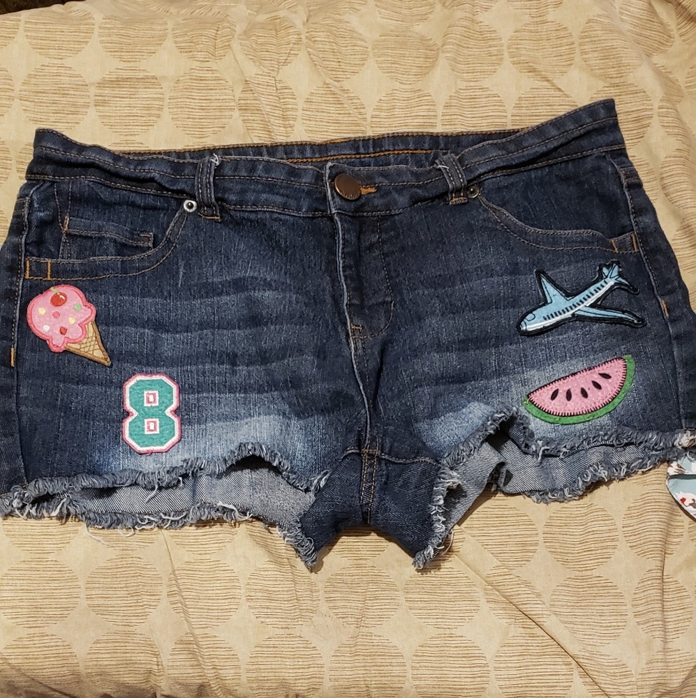 2 pair Jean shorts dark sz 11, light sz 12
